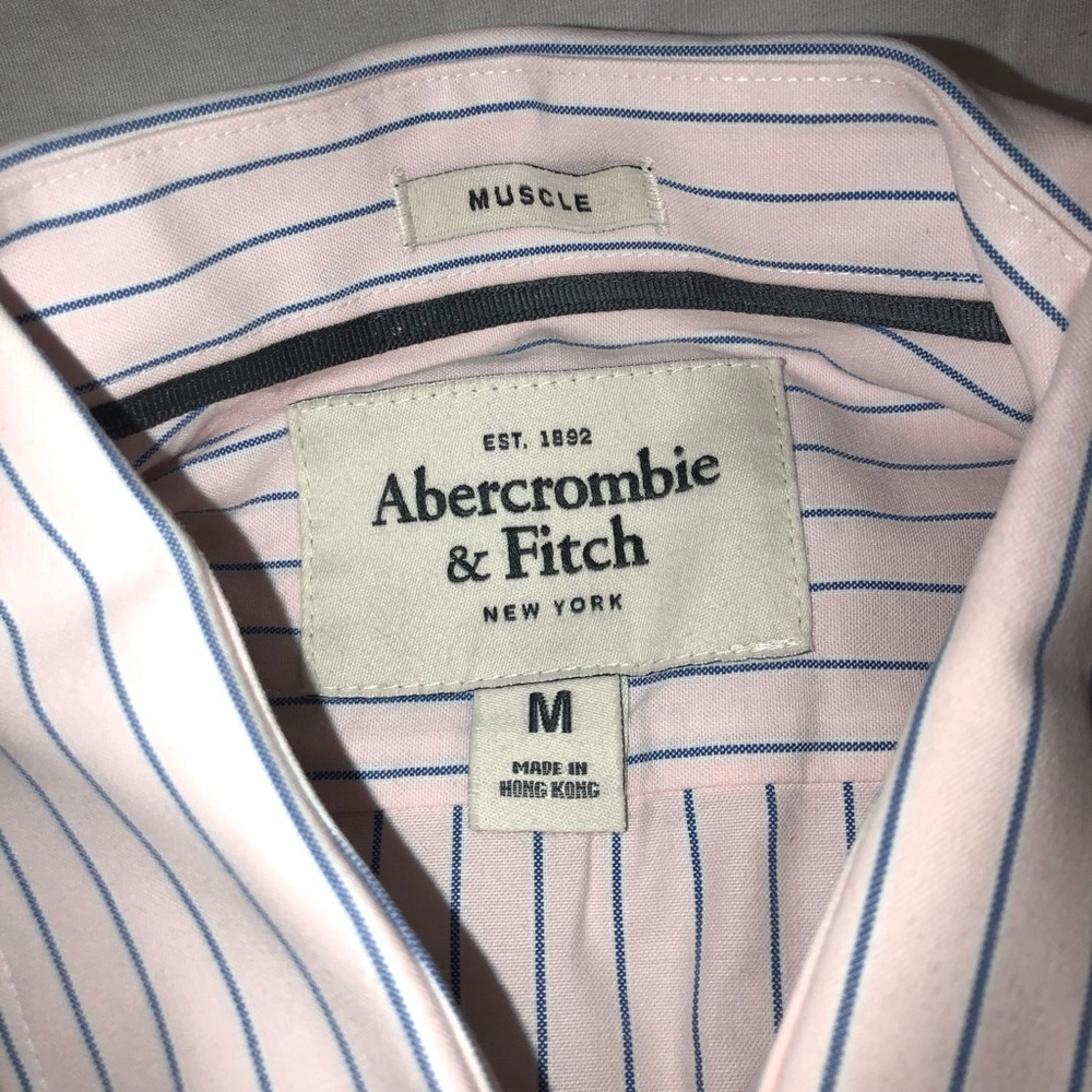 Men’s Abercrombie & Fitch Striped Long Sleeve Button Up Shirt Size Medium Pink - Picture 4 of 6
